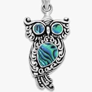 Samuel B. Sterling Silver Green Blue Abalone Gemstone Owl Necklace Pendant NWT